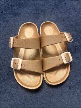 MIA Metallic Gold Double-Strap Buckle Kids Sandals